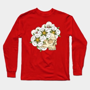 Voodoo Skull in White Flower Wreath Long Sleeve T-Shirt